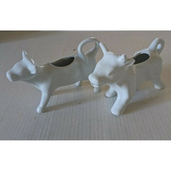 Designer Set Of 2 Torre & Tagus Cow&Calf Milk Cream Jugs Decor White 8*5" ; 7*4" - Picture 2 of 10